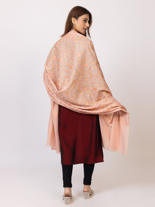 Tillaari Coral Shawl with Intricate Floral Jaal Embroidery