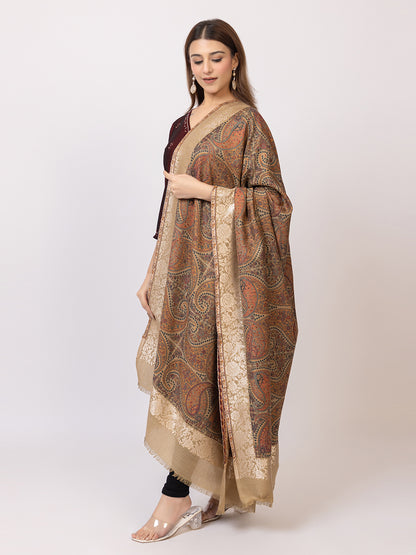 Tillaari Beige Elegant Shawl with Paisley and Floral Jaal