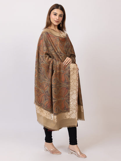 Tillaari Beige Elegant Shawl with Paisley and Floral Jaal