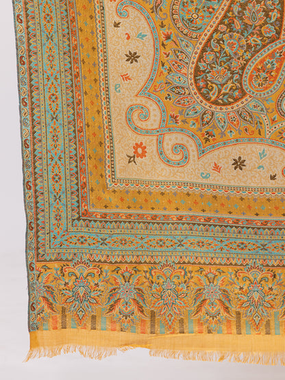 Tillaari Mustard Paisley and Floral Kani Shawl