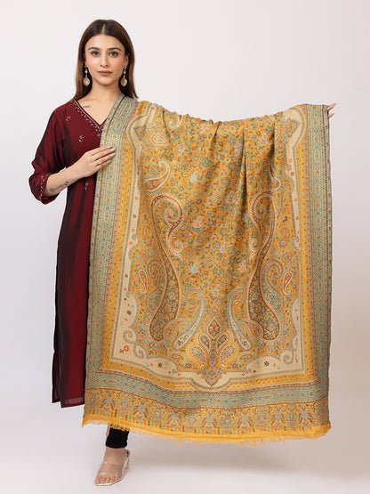 Tillaari Mustard Paisley and Floral Kani Shawl