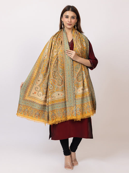 Tillaari Mustard Paisley and Floral Kani Shawl
