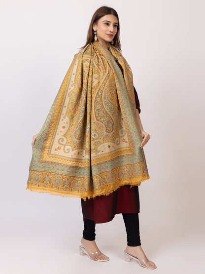 Tillaari Mustard Paisley and Floral Kani Shawl