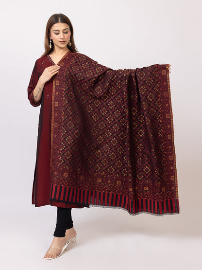 Tillaari Red-Black Traditional Motif Shawl