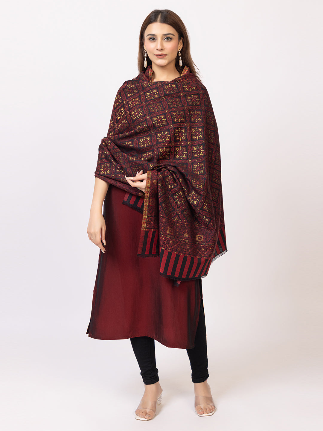 Tillaari Red-Black Traditional Motif Shawl