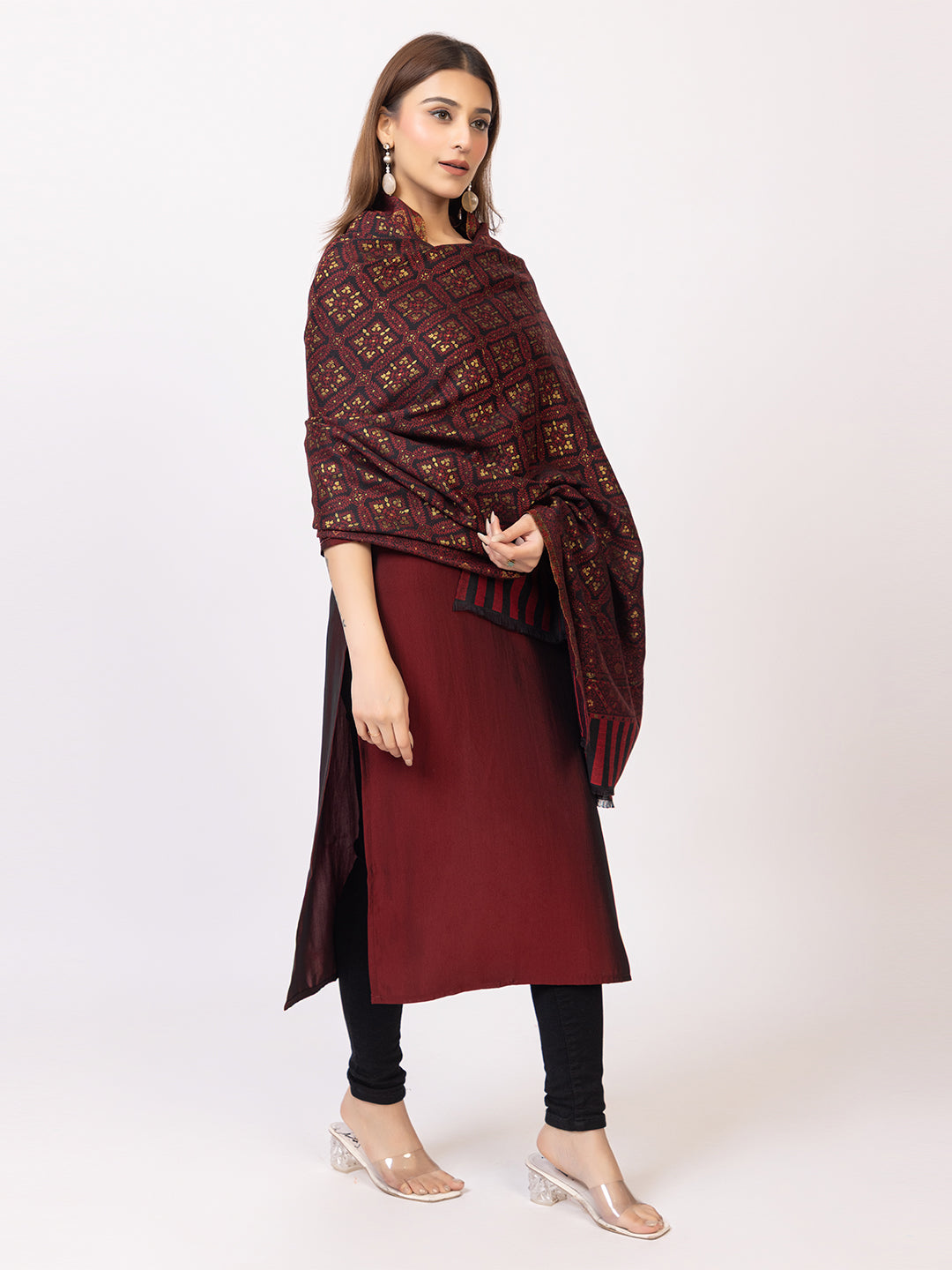 Tillaari Red-Black Traditional Motif Shawl