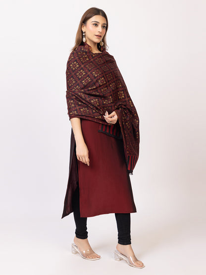Tillaari Red-Black Traditional Motif Shawl