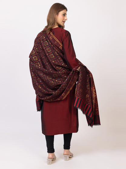 Tillaari Red-Black Traditional Motif Shawl