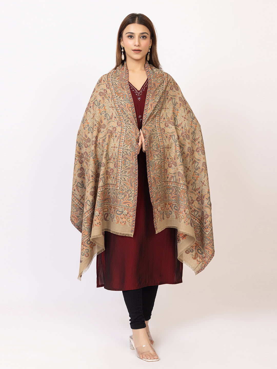 Tillaari Elegant Stole with Vibrant Multicolor Paisley Border