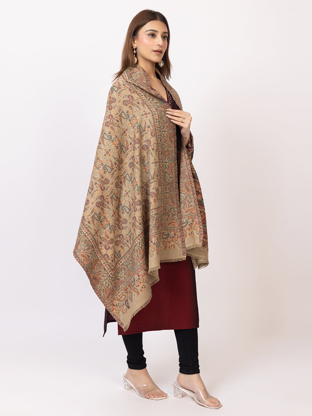 Tillaari Elegant Stole with Vibrant Multicolor Paisley Border