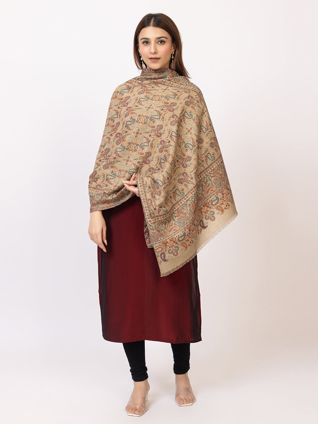 Tillaari Elegant Stole with Vibrant Multicolor Paisley Border