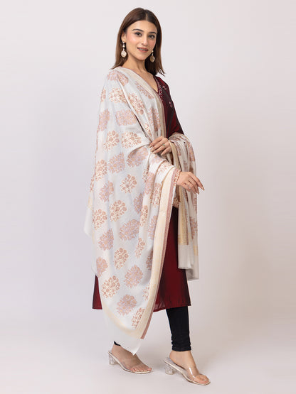 Tillaari Resham Shawl with Leaf and Geometric Border