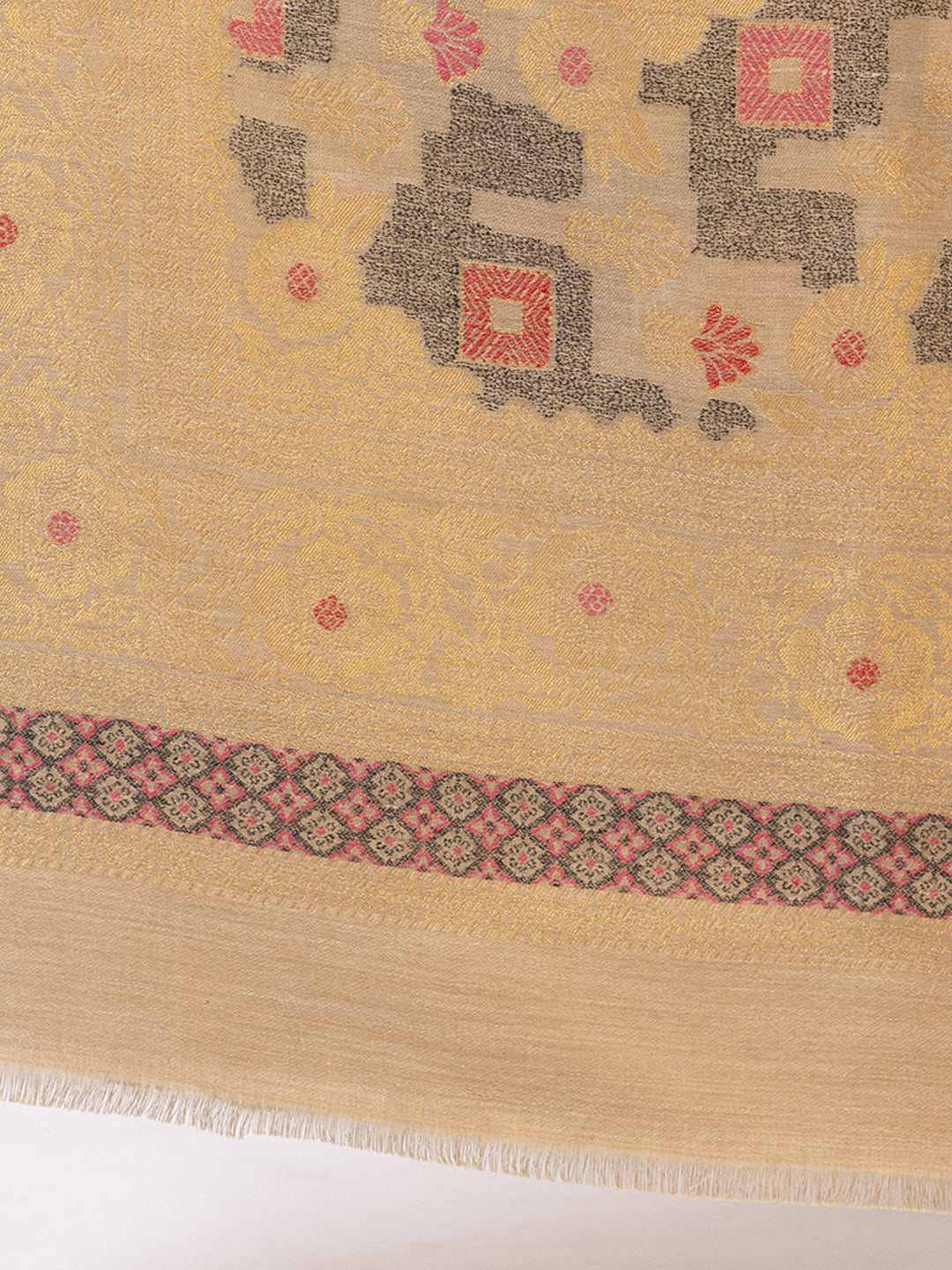 Tillaari Beige Shawl with Geometric Floral Design