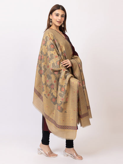 Tillaari Beige Shawl with Geometric Floral Design