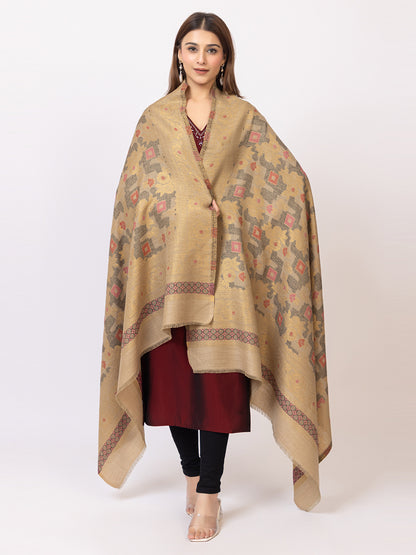 Tillaari Beige Shawl with Geometric Floral Design