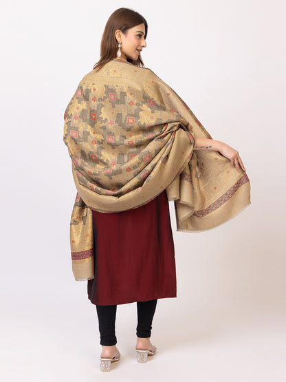 Tillaari Beige Shawl with Geometric Floral Design