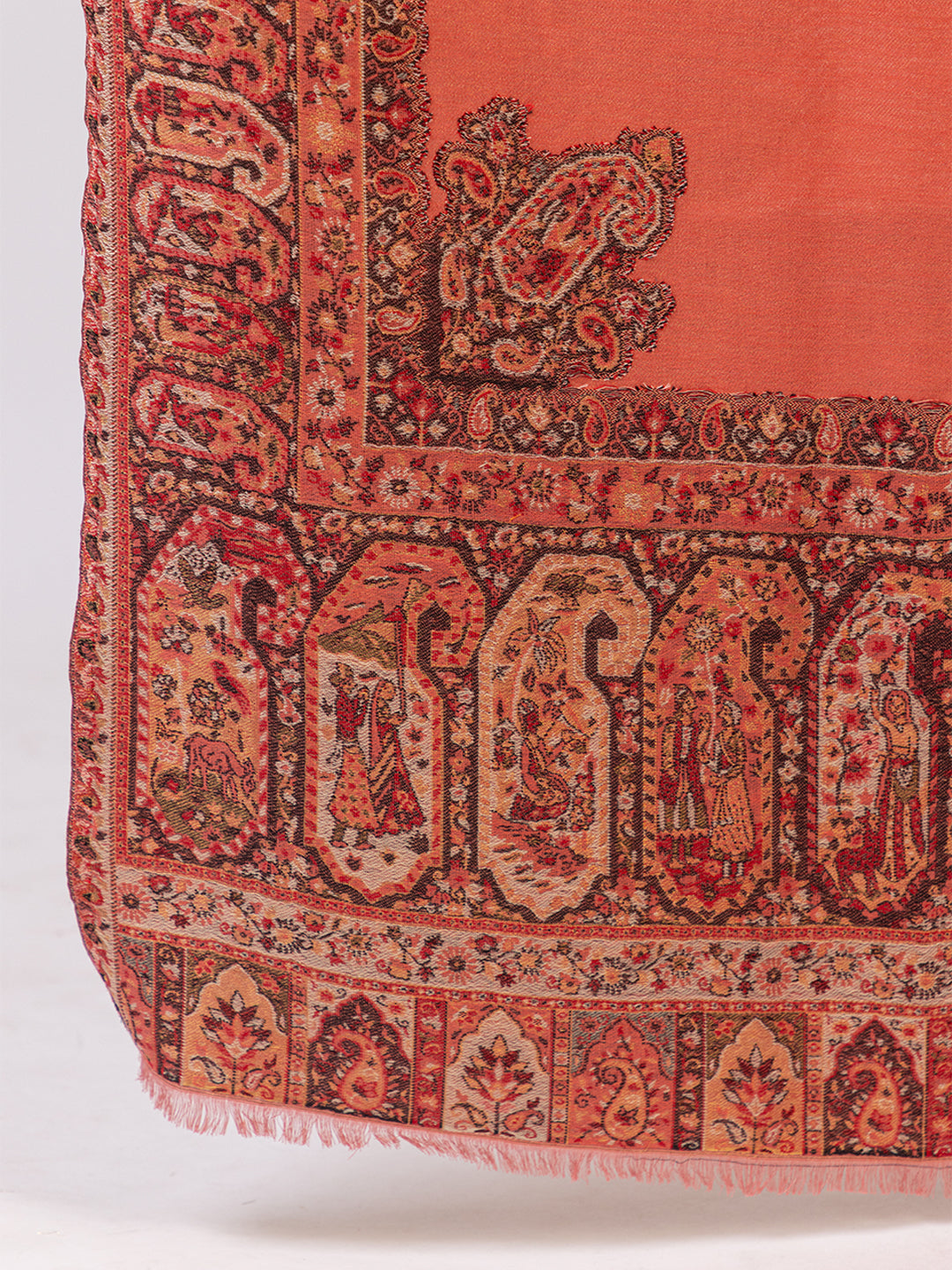 Tillaari Peach-Gold Shawl with Intricate Paisley and Floral Zari Base