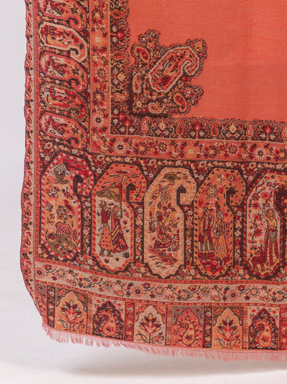 Tillaari Peach-Gold Shawl with Intricate Paisley and Floral Zari Base