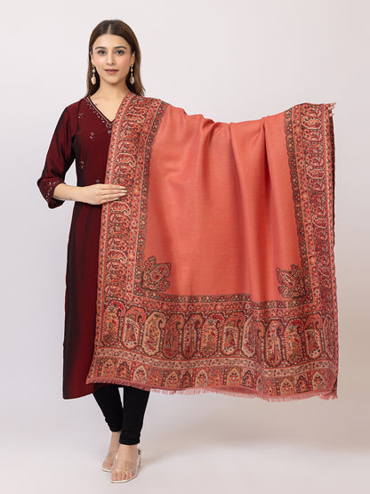 Tillaari Peach-Gold Shawl with Intricate Paisley and Floral Zari Base