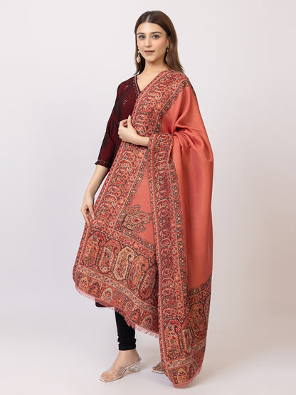 Tillaari Peach-Gold Shawl with Intricate Paisley and Floral Zari Base