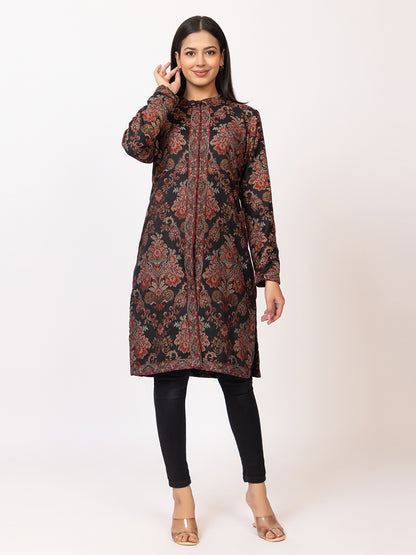 Tillaari Black Floral Woven Jacket for Women