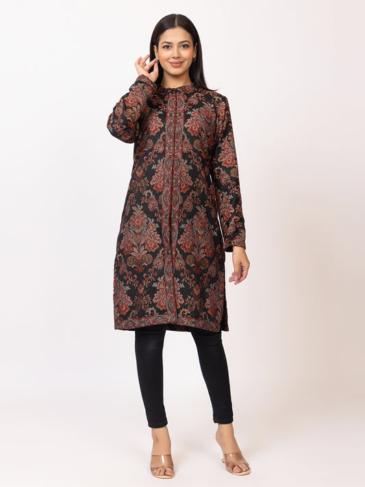 Tillaari Black Floral Woven Jacket for Women