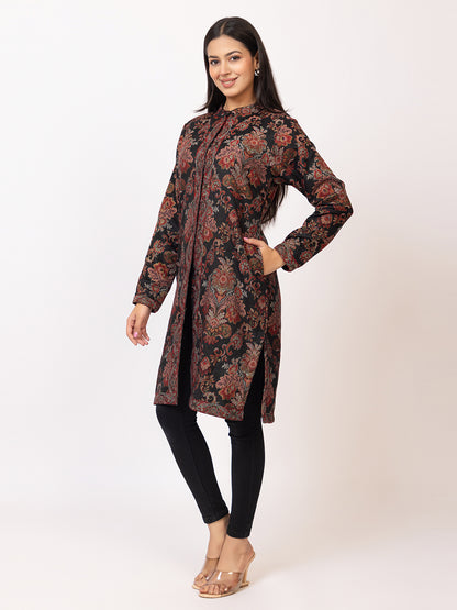 Tillaari Black Floral Woven Jacket for Women