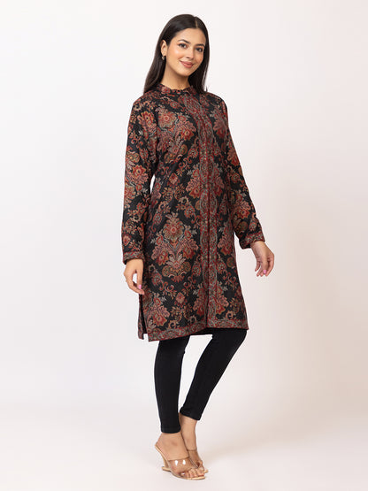 Tillaari Black Floral Woven Jacket for Women