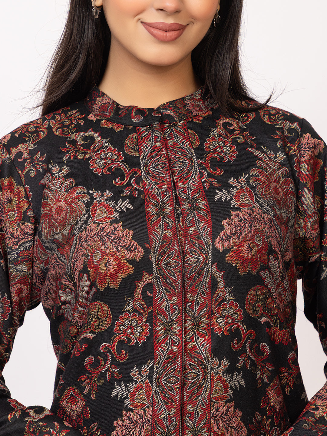 Tillaari Black Floral Woven Jacket for Women