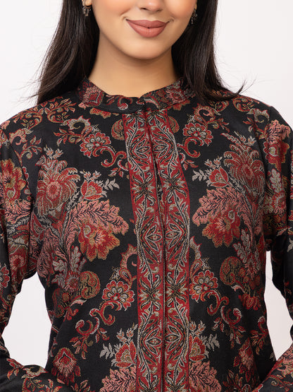 Tillaari Black Floral Woven Jacket for Women