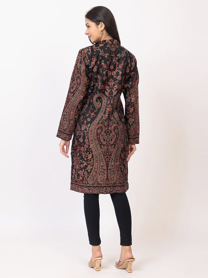 Tillaari Black Paisley Jaal and Floral Woven Jacket for Women