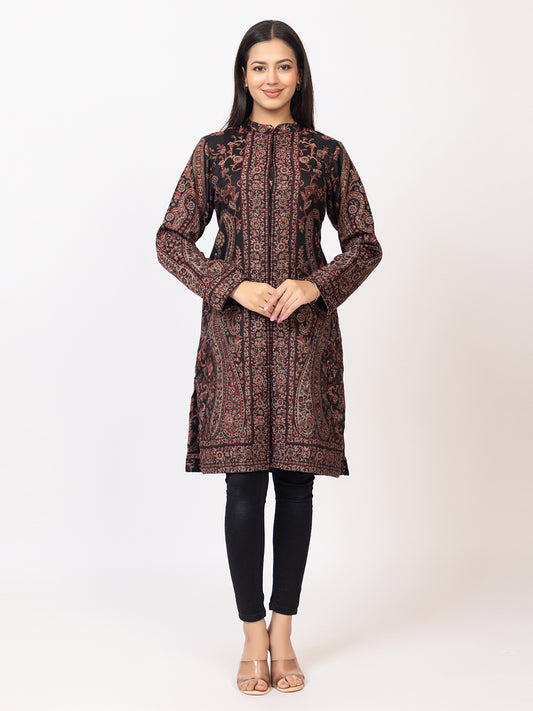 Tillaari Black Paisley Jaal and Floral Woven Jacket for Women