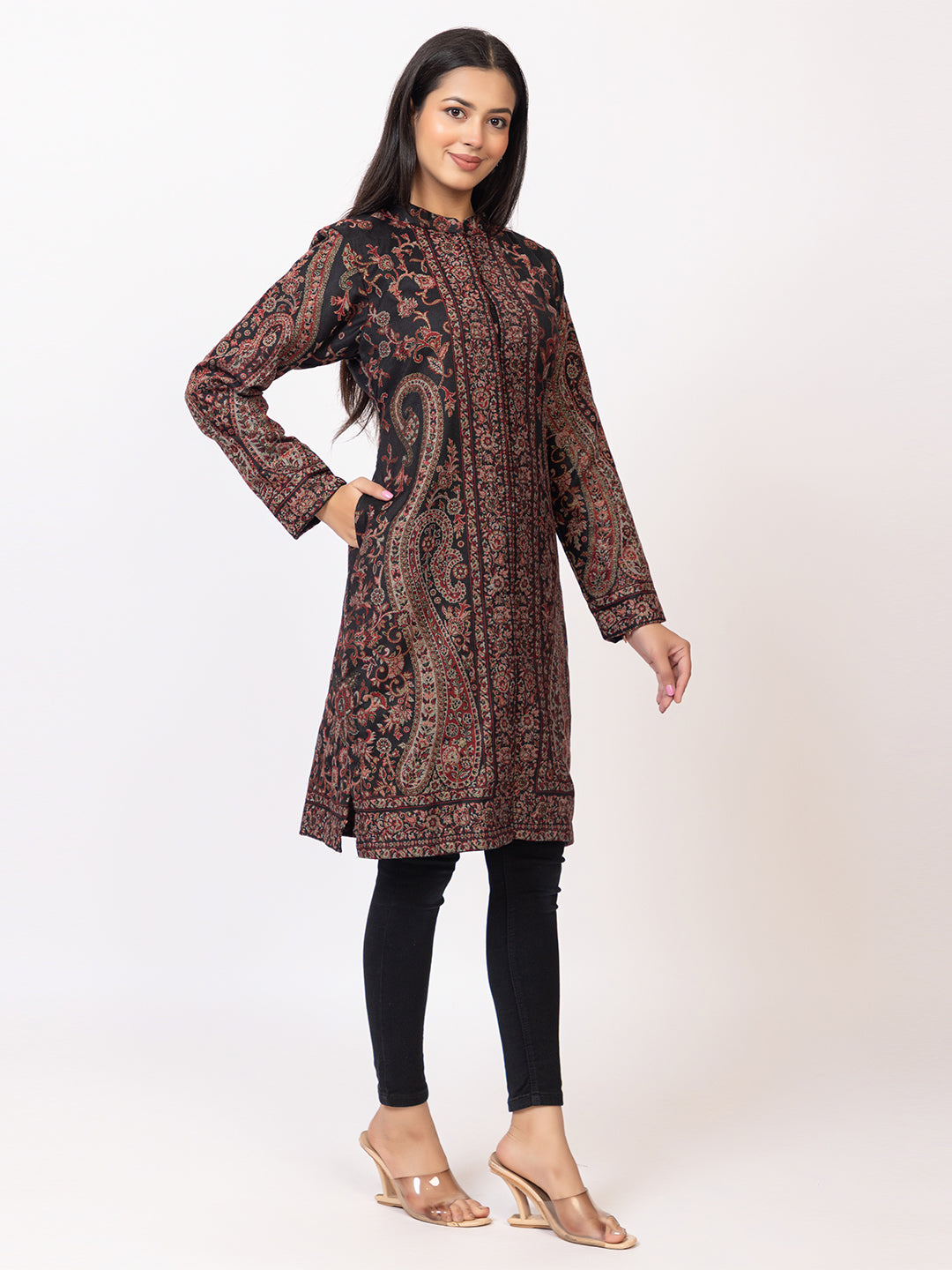 Tillaari Black Paisley Jaal and Floral Woven Jacket for Women