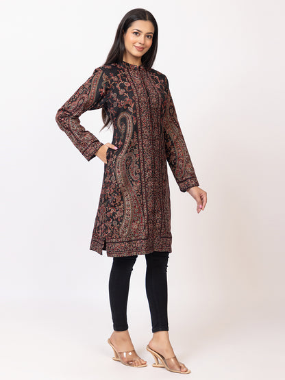 Tillaari Black Paisley Jaal and Floral Woven Jacket for Women