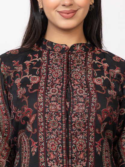 Tillaari Black Paisley Jaal and Floral Woven Jacket for Women