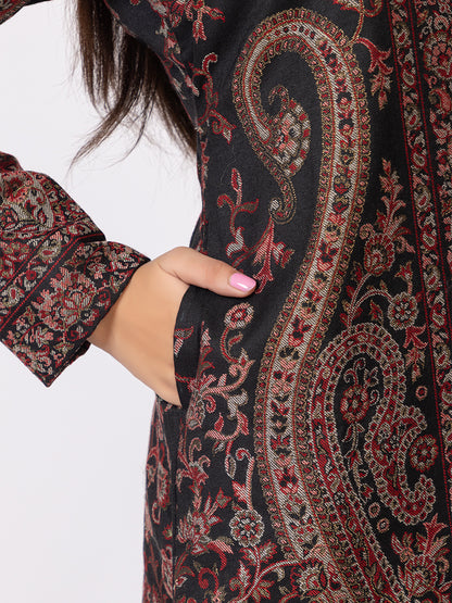 Tillaari Black Paisley Jaal and Floral Woven Jacket for Women