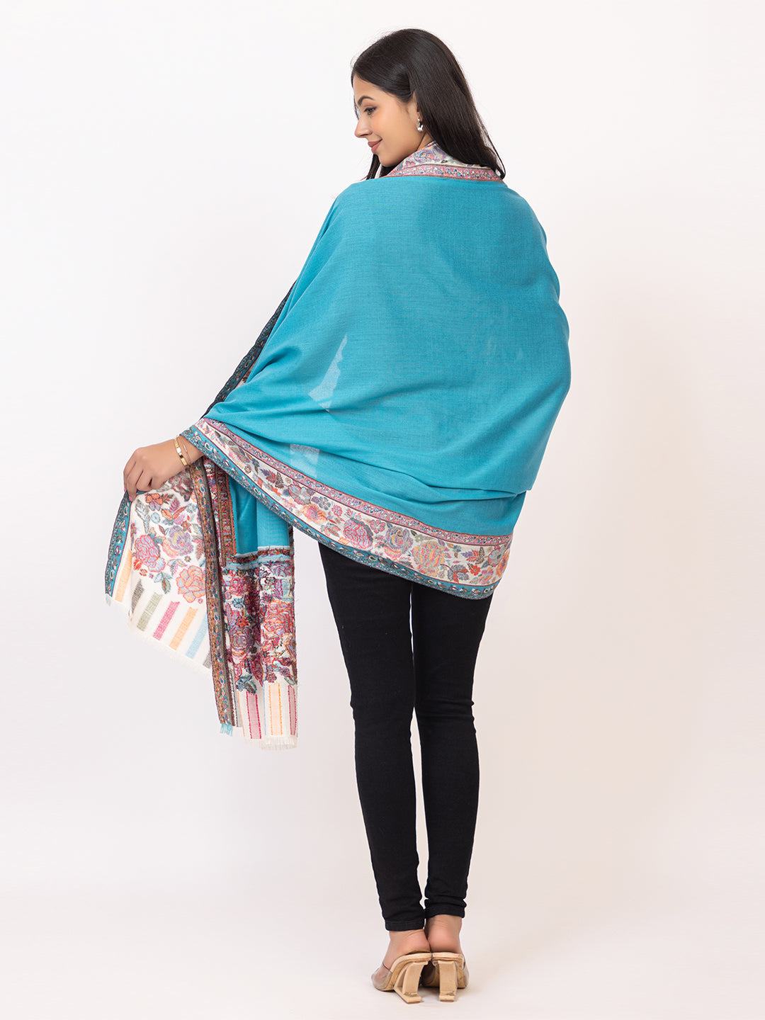 Tillaari Ferozi Shawl with Floral Border