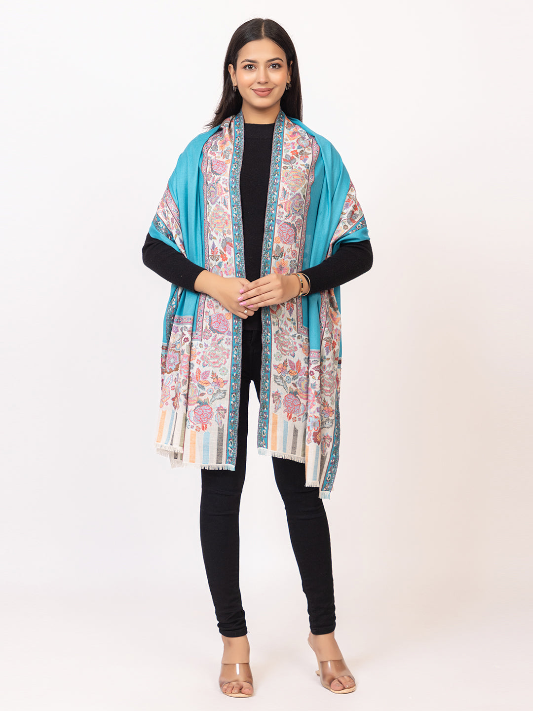 Tillaari Ferozi Shawl with Floral Border