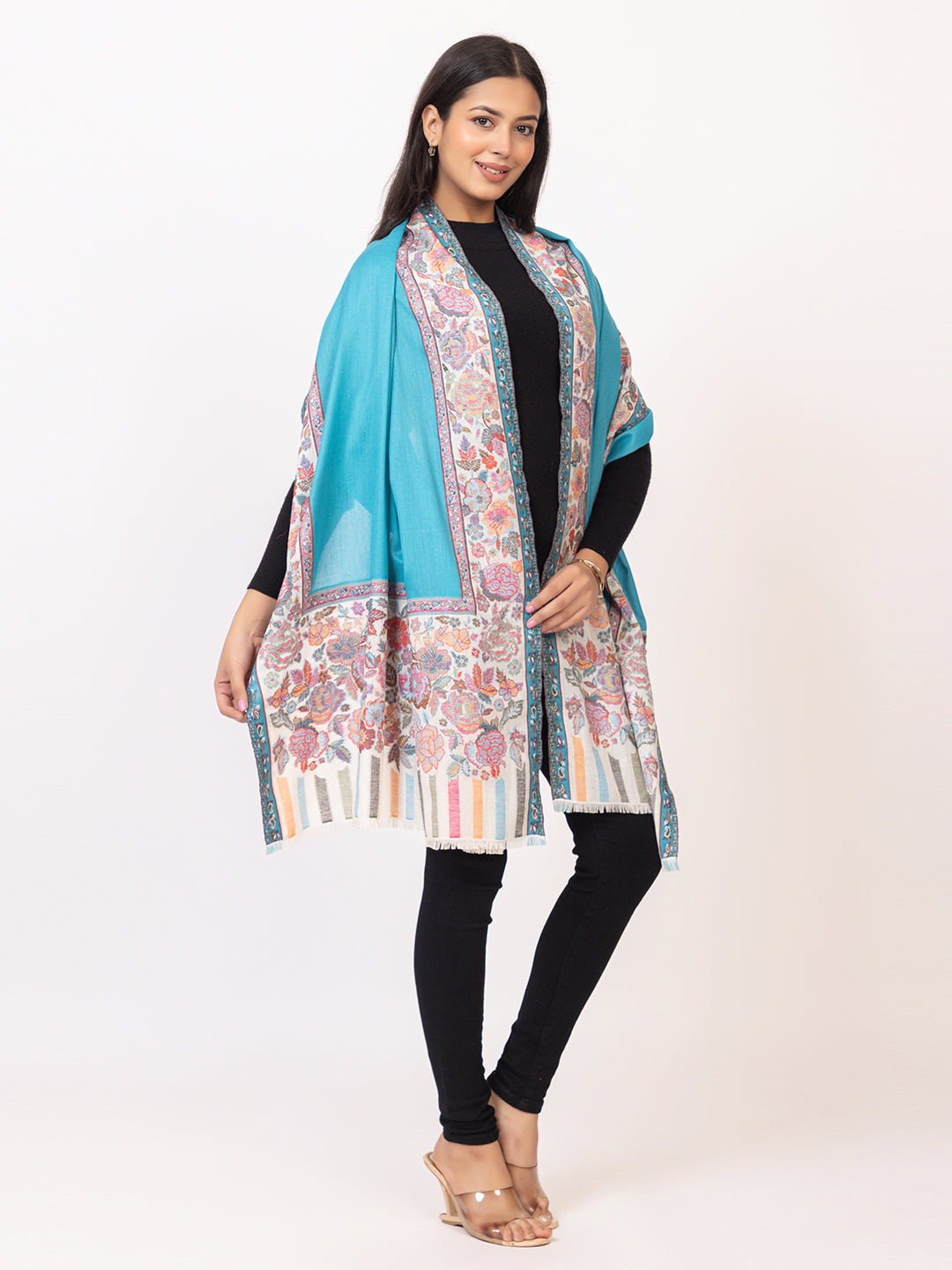 Tillaari Ferozi Shawl with Floral Border