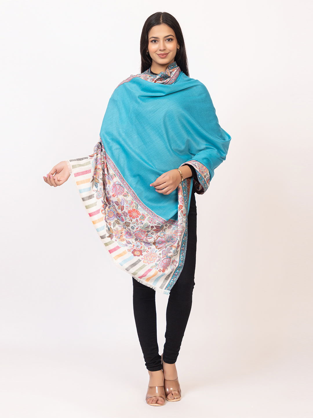 Tillaari Ferozi Shawl with Floral Border