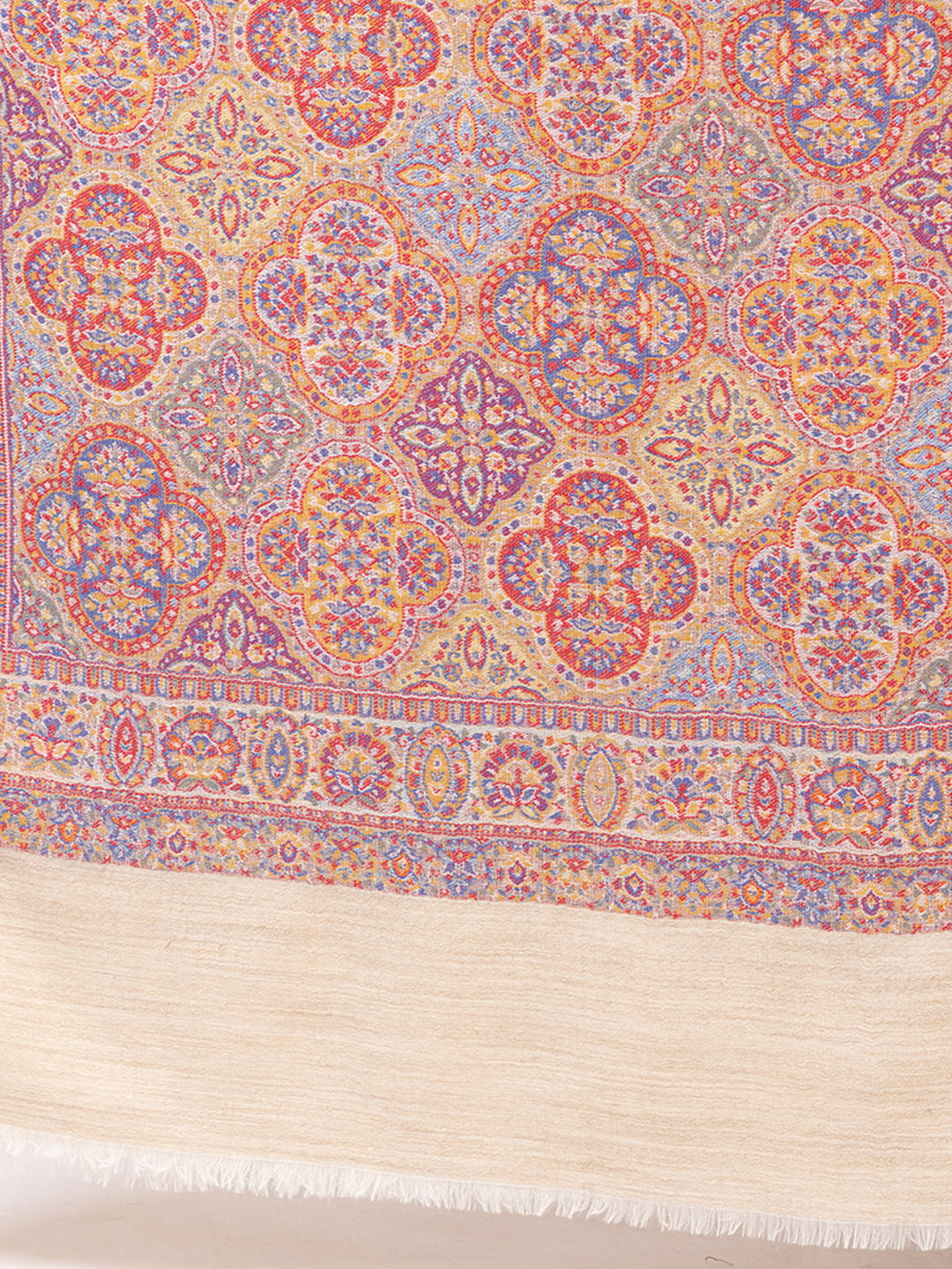 Tillaari Elegant White Geometric Shawl with Intricate Indian Motifs