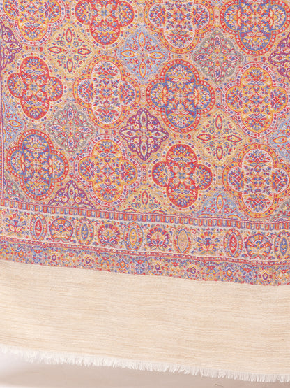 Tillaari Elegant White Geometric Shawl with Intricate Indian Motifs