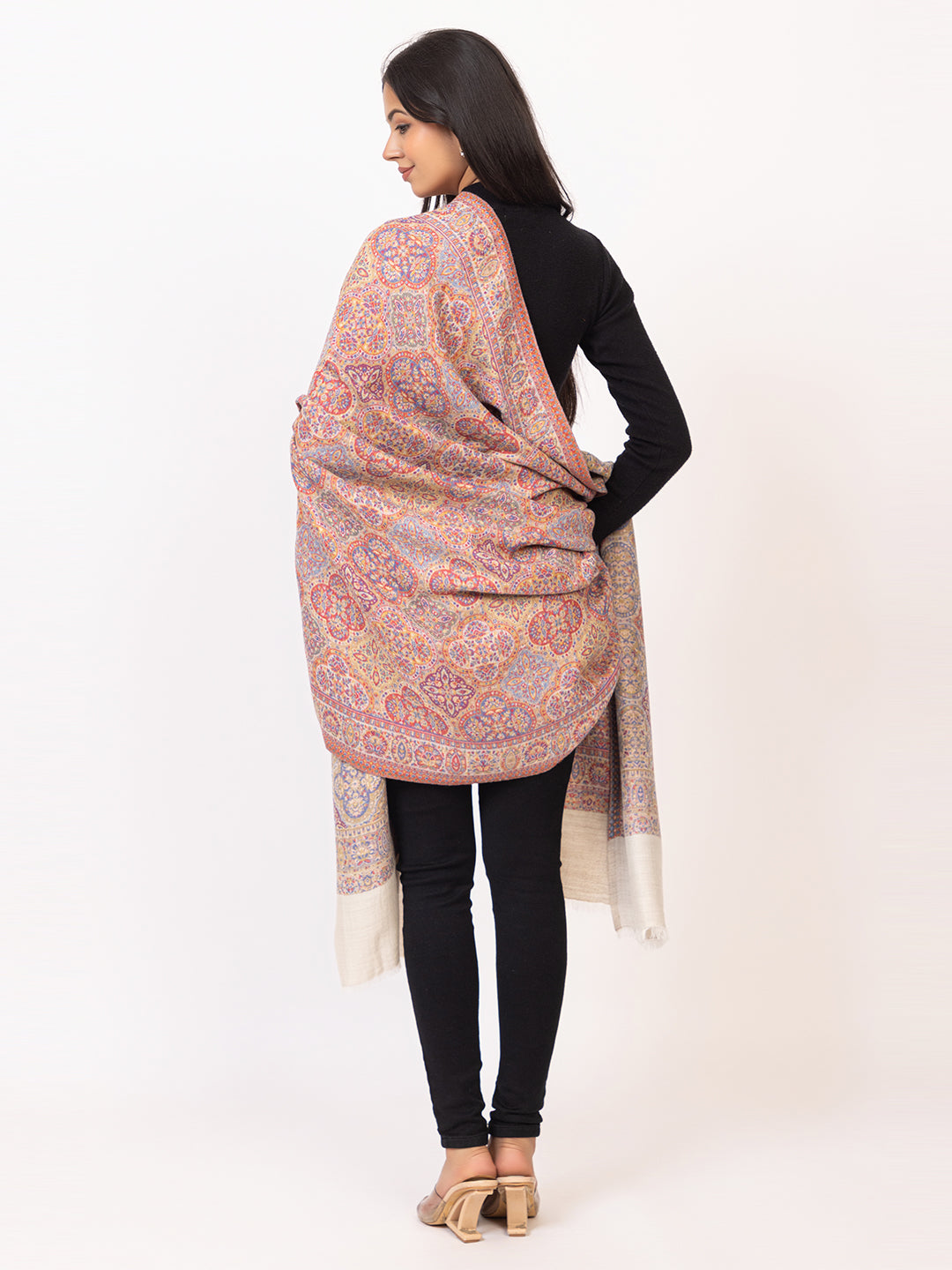 Tillaari Elegant White Geometric Shawl with Intricate Indian Motifs