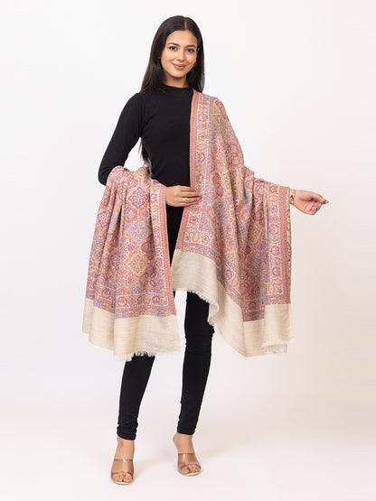 Tillaari Elegant White Geometric Shawl with Intricate Indian Motifs