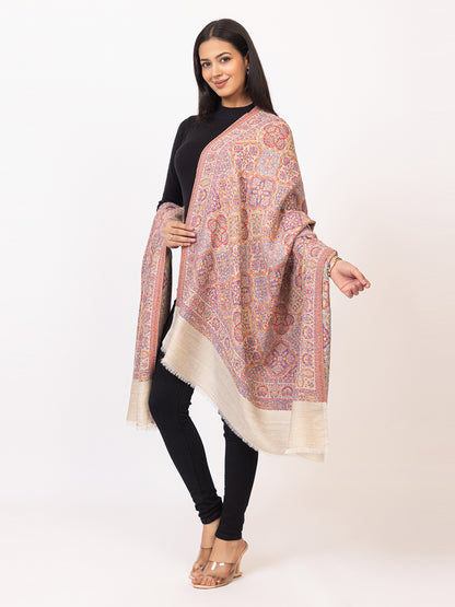 Tillaari Elegant White Geometric Shawl with Intricate Indian Motifs