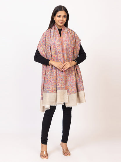 Tillaari Elegant White Geometric Shawl with Intricate Indian Motifs