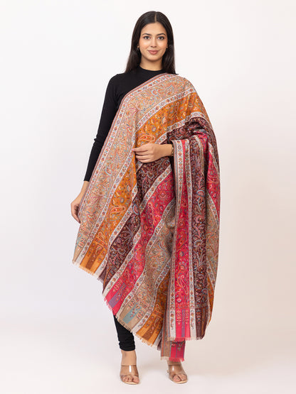 Tillaari Traditional Floral and Paisley Striped Shawl