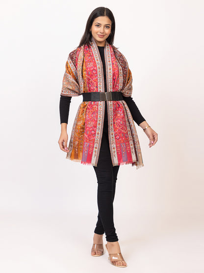 Tillaari Traditional Floral and Paisley Striped Shawl