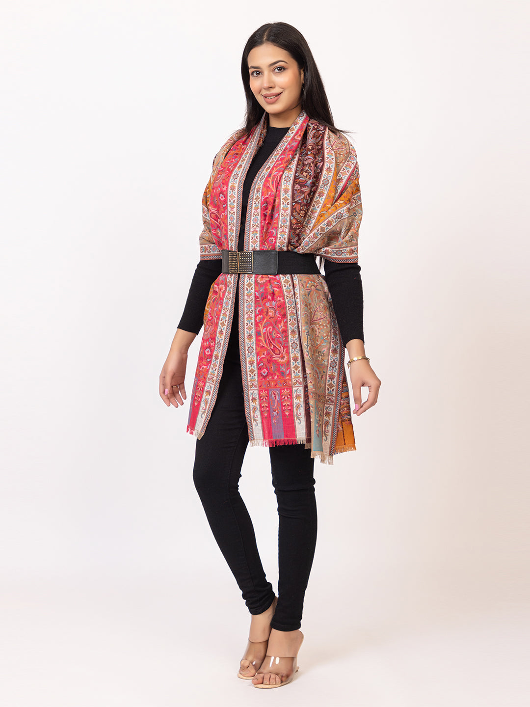 Tillaari Traditional Floral and Paisley Striped Shawl