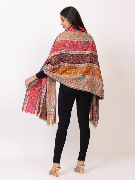 Tillaari Traditional Floral and Paisley Striped Shawl